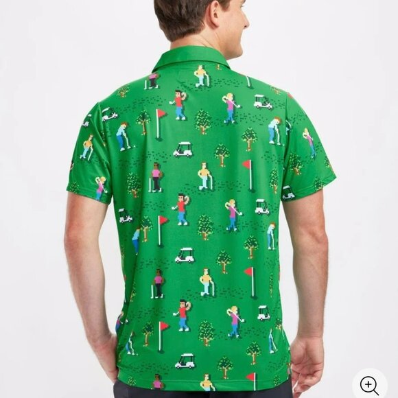 Tipsy Elves 8 Bit Birdie Performance Golf Polo Shirt Men Large Green Video Games - Picture 2 of 9